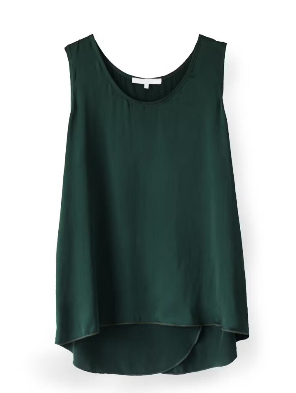 Lunya• 100% Silk Sleeveless Scoop Neck Tulip Slit Green Tank Top. Sz M